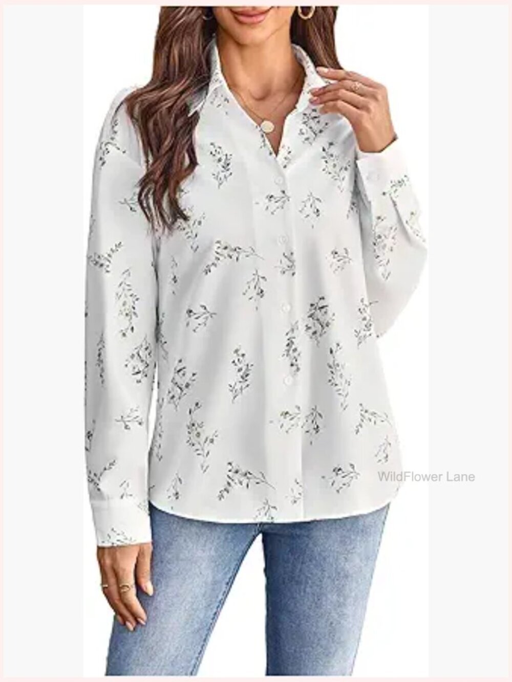 Women's Button Down Shirt Long Sleeve Floral Blouse Work Shirt